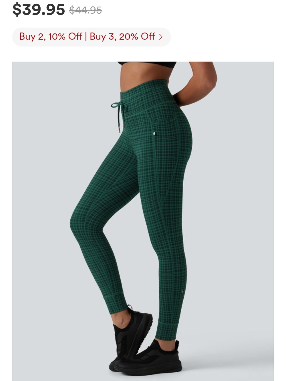 High-Waist Green Plaid Active Leggings